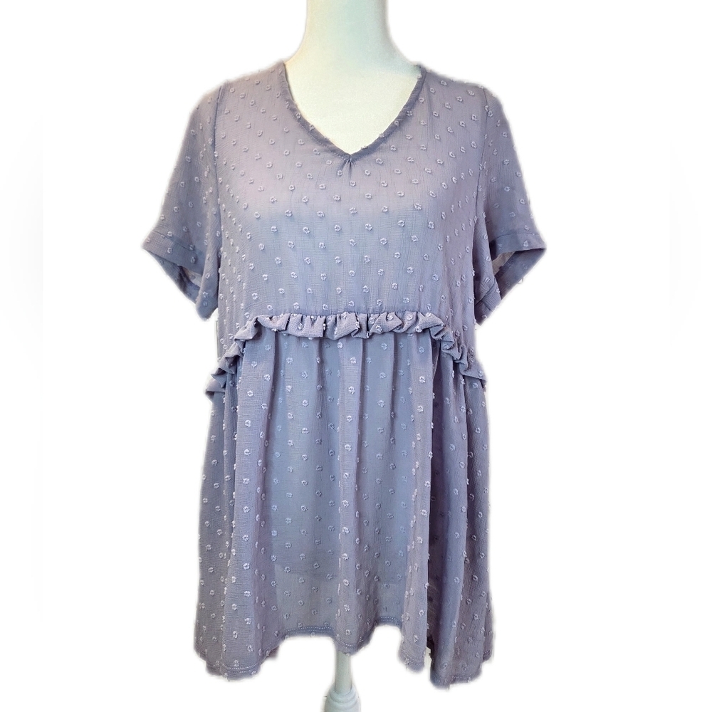 Swiss Dot Babydoll Lavender Ruffle Top